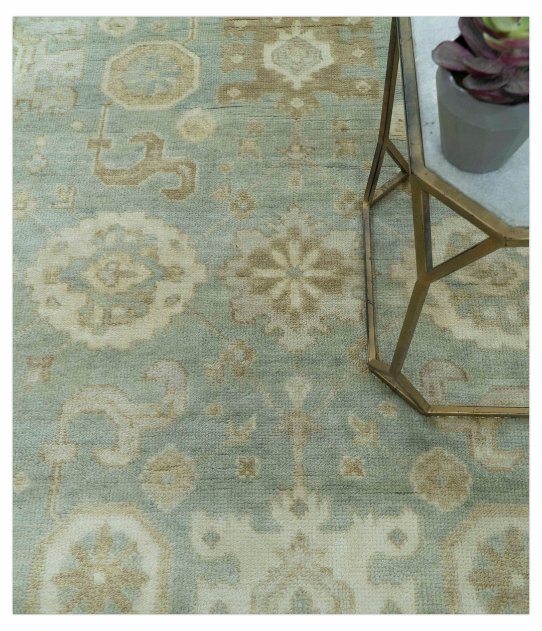 Beige And Blue Traditional Oushak Design  6x9 Hand Knotted Wool Area Rug