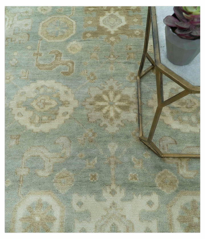 Beige And Blue Traditional Oushak Design  6x9 Hand Knotted Wool Area Rug