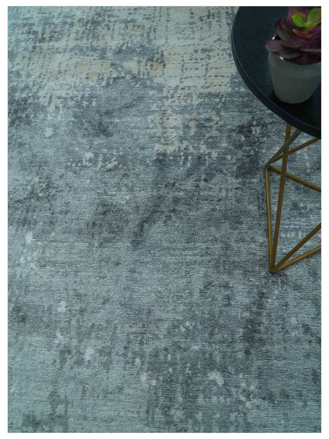 Modern Abstract Design Gray And Silver 9x11 Hand Knotted Bamboo Silk Area Rug