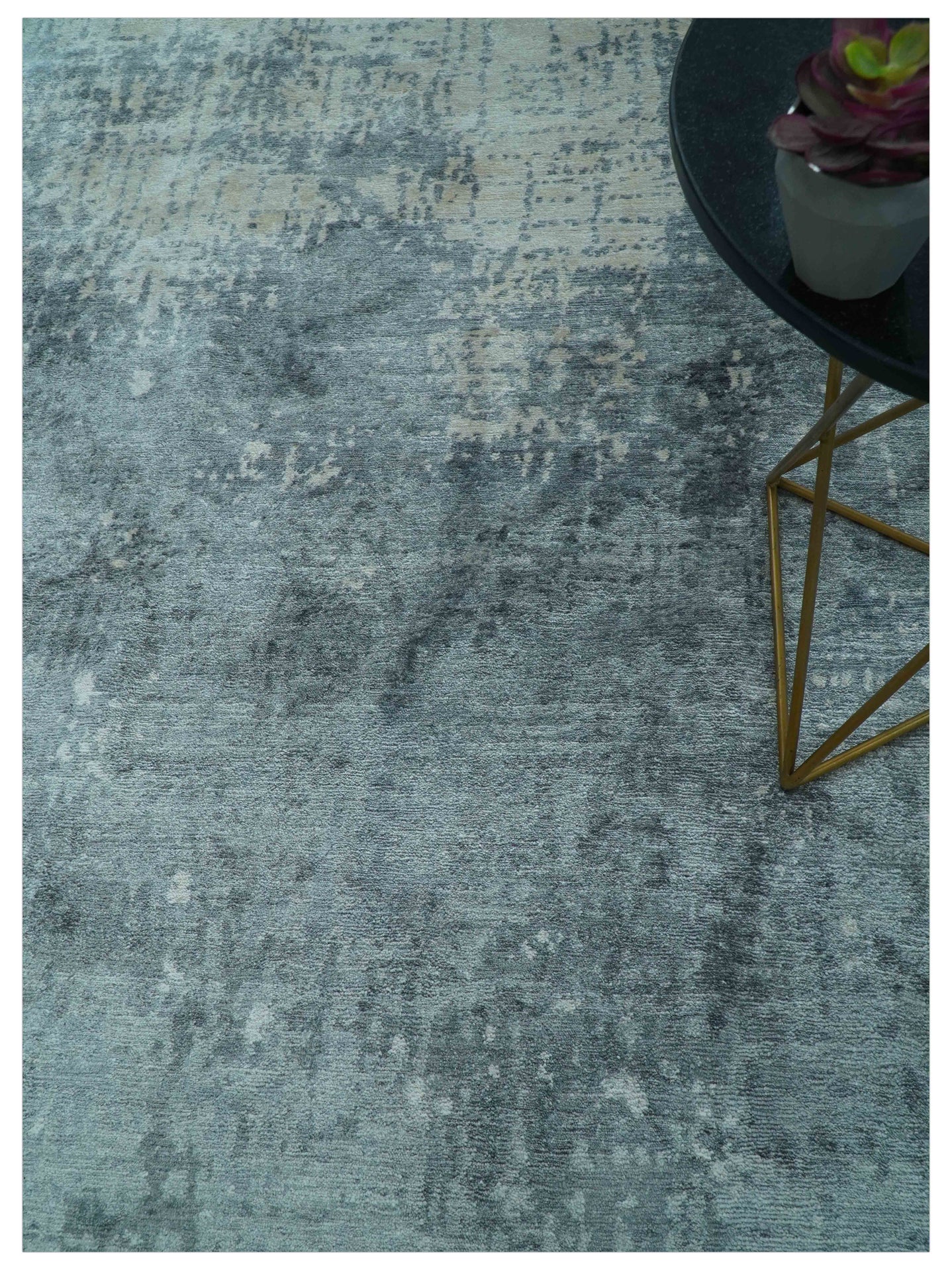 Modern Abstract Design Gray And Silver 9x11 Hand Knotted Bamboo Silk Area Rug