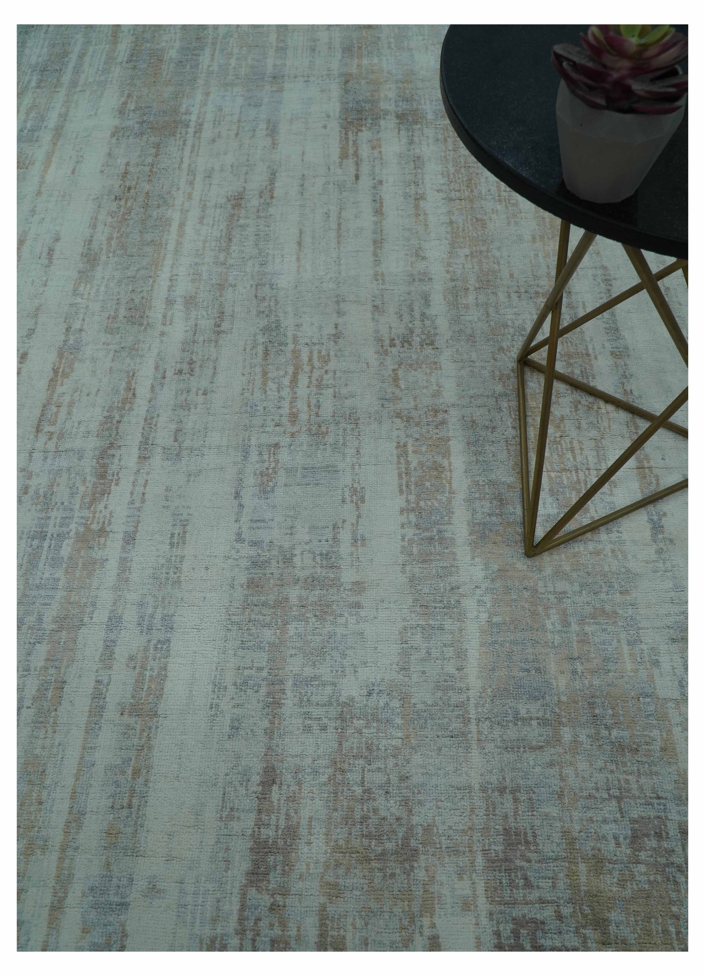 Modern Abstract Design Gray And Blue 8x10 Hand Knotted Bamboo Silk Area Rug