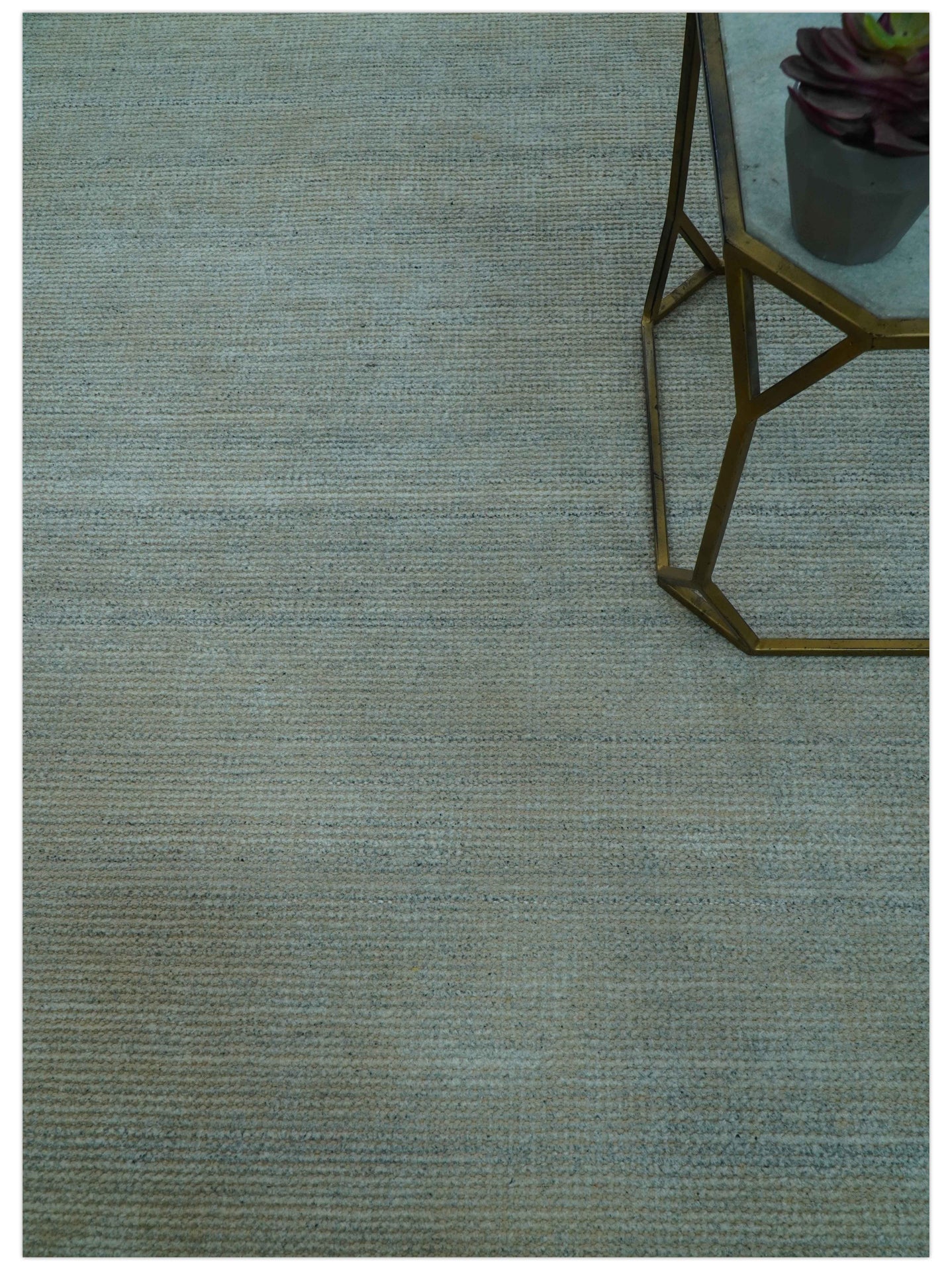 Modern Solid Design Green And Blue 5x8 Hand Knotted Wool Area Rug