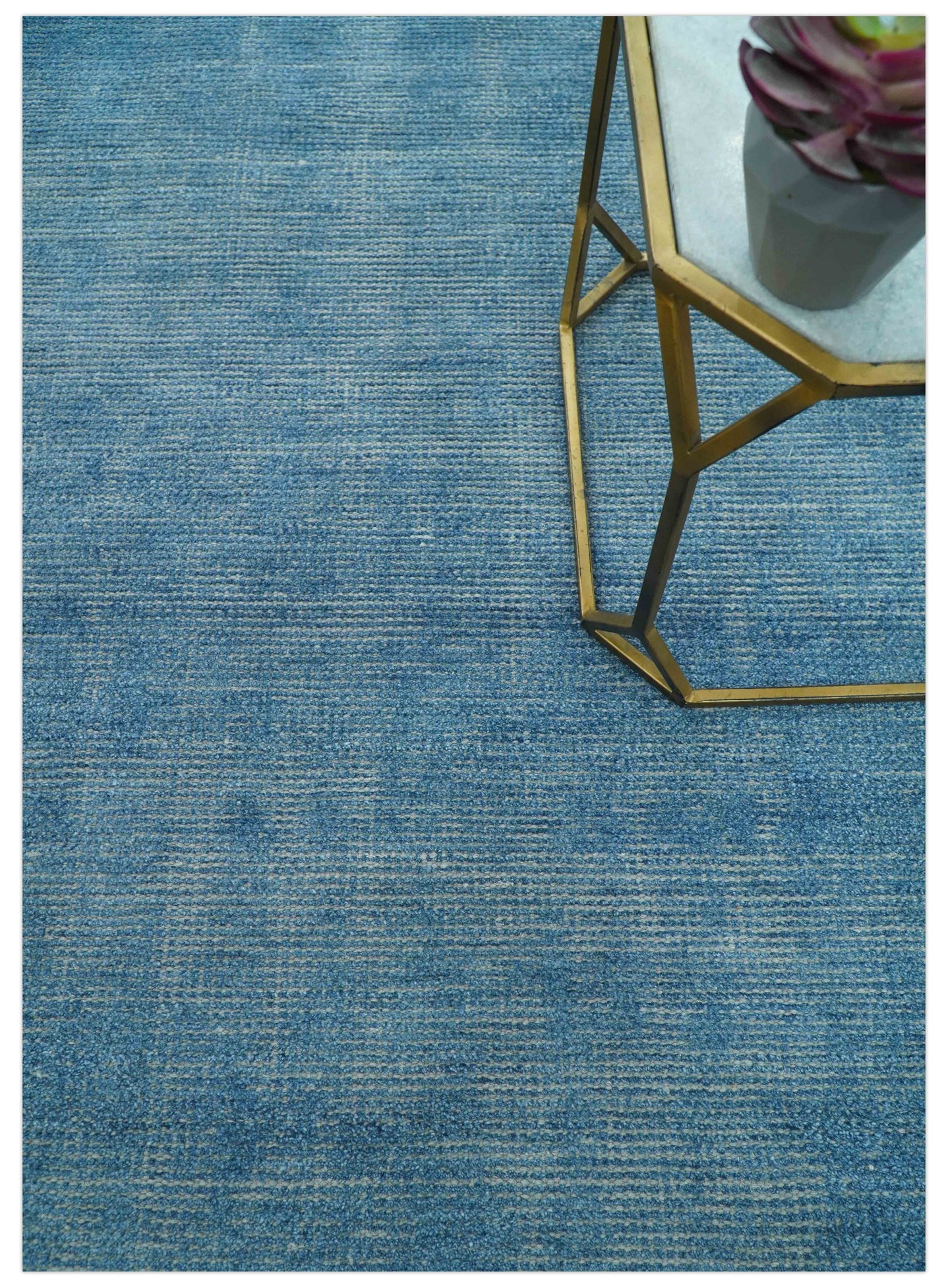 Modern Solid Design Gray And Blue 5x8 Hand Knotted Wool Area Rug