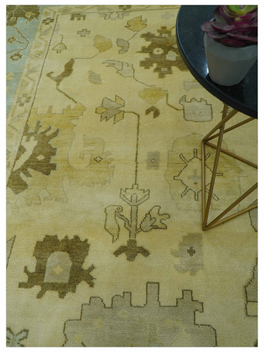 Traditional Oushak Design Blue And Beige Hand Knotted 9x13 Wool Area Rug