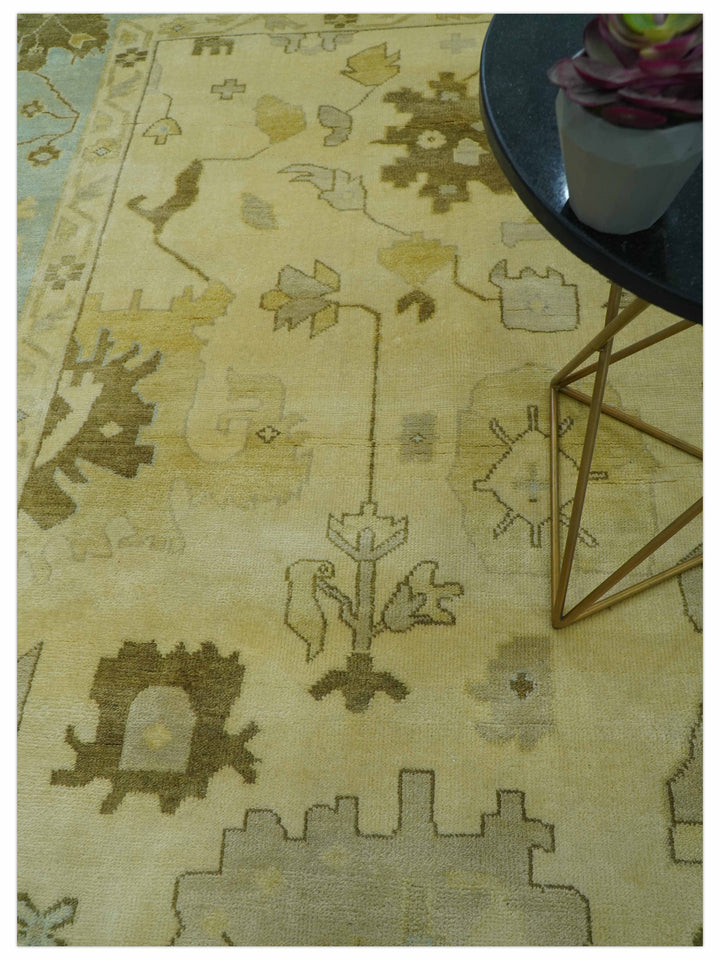 Traditional Oushak Design Blue And Beige Hand Knotted 9x13 Wool Area Rug