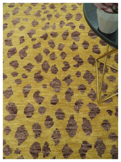 Chaia Dotted Golden-Brown and Purple Hand Knotted 8x10 wool area rug