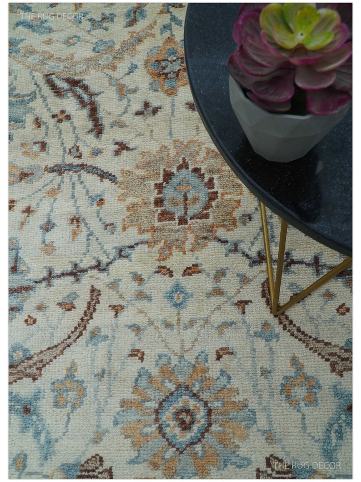 Custom Made Ivory And Camel Traditional Hand Knotted Wool Rug