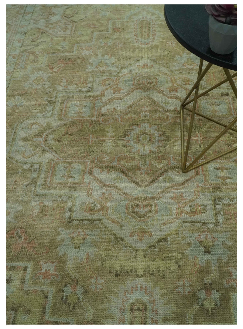 Custom Made Silver, Olive and Peach Hand Knotted Traditional wool area rug