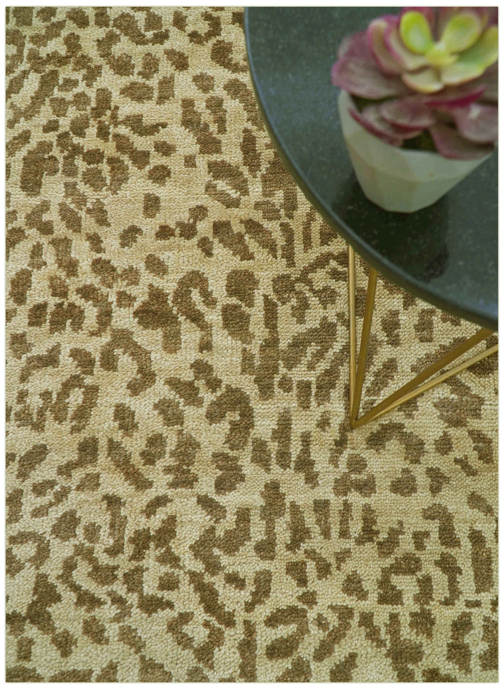 Quick Ship 8x10 Hand Knotted Brown Contemporary Animal Pattern Wool Rug