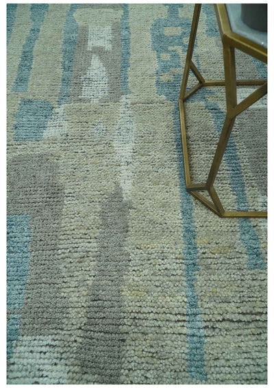 5x8 Olive, Teal and Brown Modern abstract Hand knotted wool Area Rug