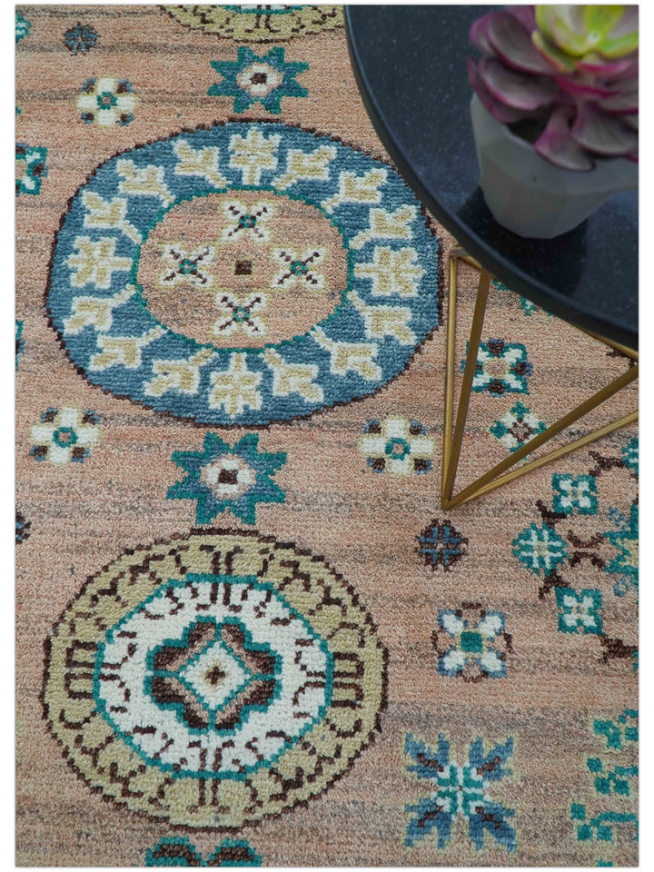 Hand knotted Peach Traditional Khotan Design 8x10 Wool Area Rug