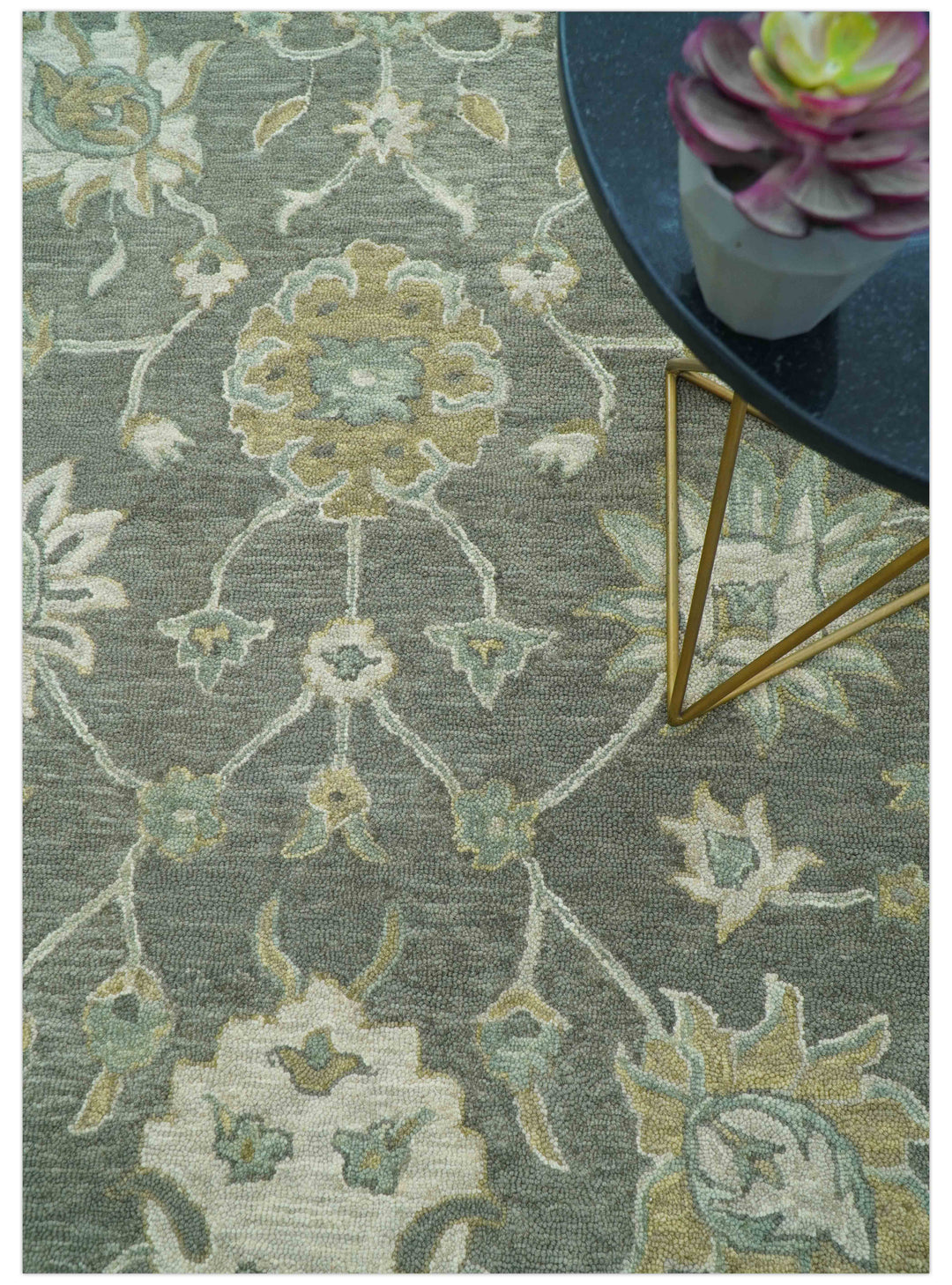 Jewel Custom Made Traditional Oushak Beige Hand Tufted Wool Rug