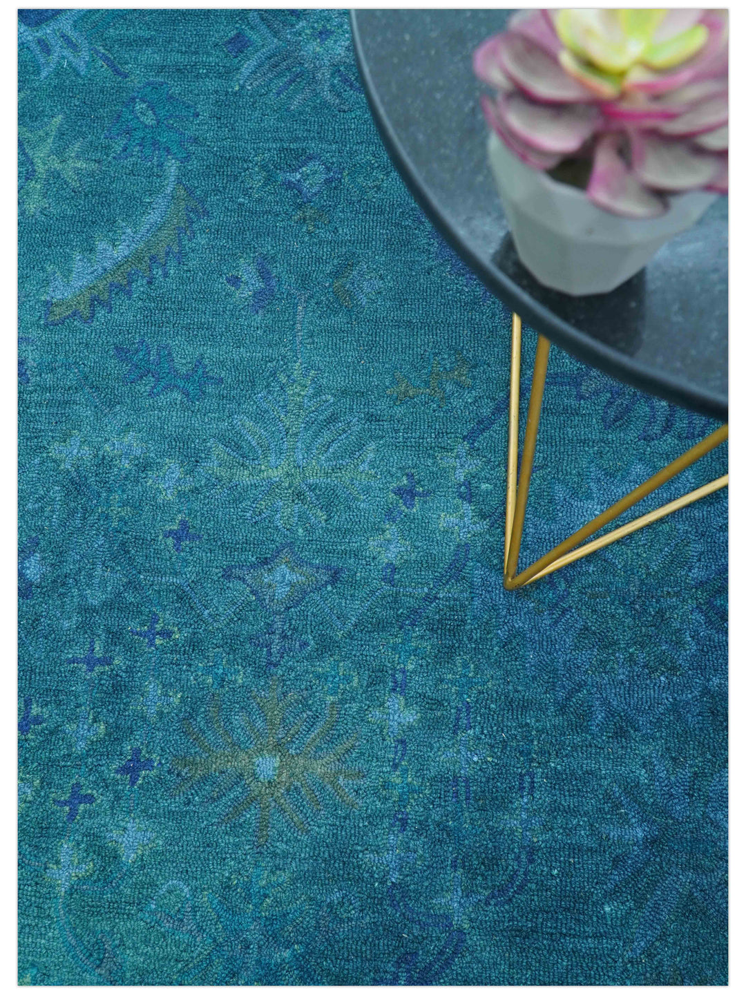 Custom Made Overdyed Traditional Oushak Blue Hand Tufted Wool Area Rug