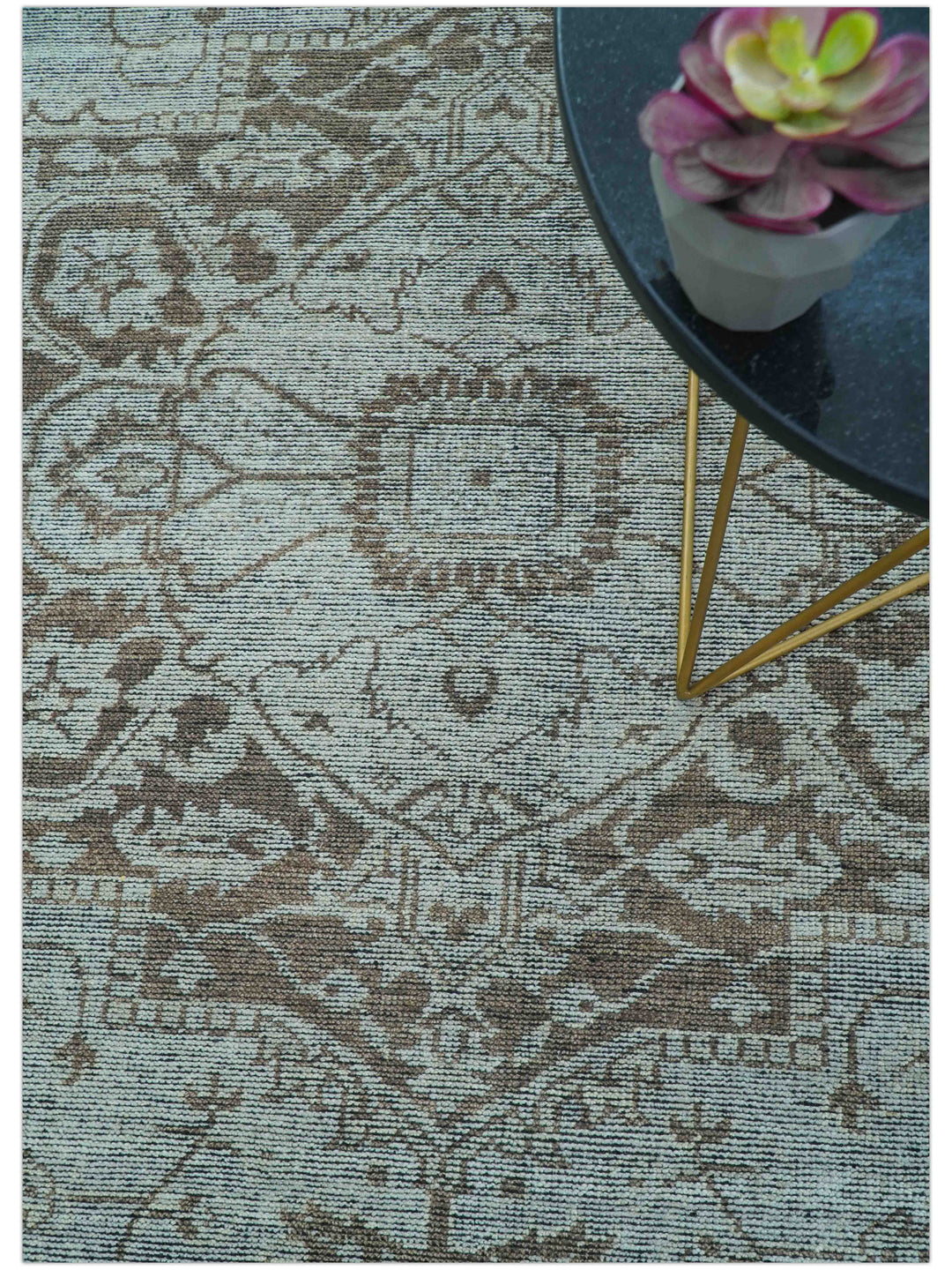 Jewel Custom Made Hand Knotted Traditional Design Brown Wool Area Rug