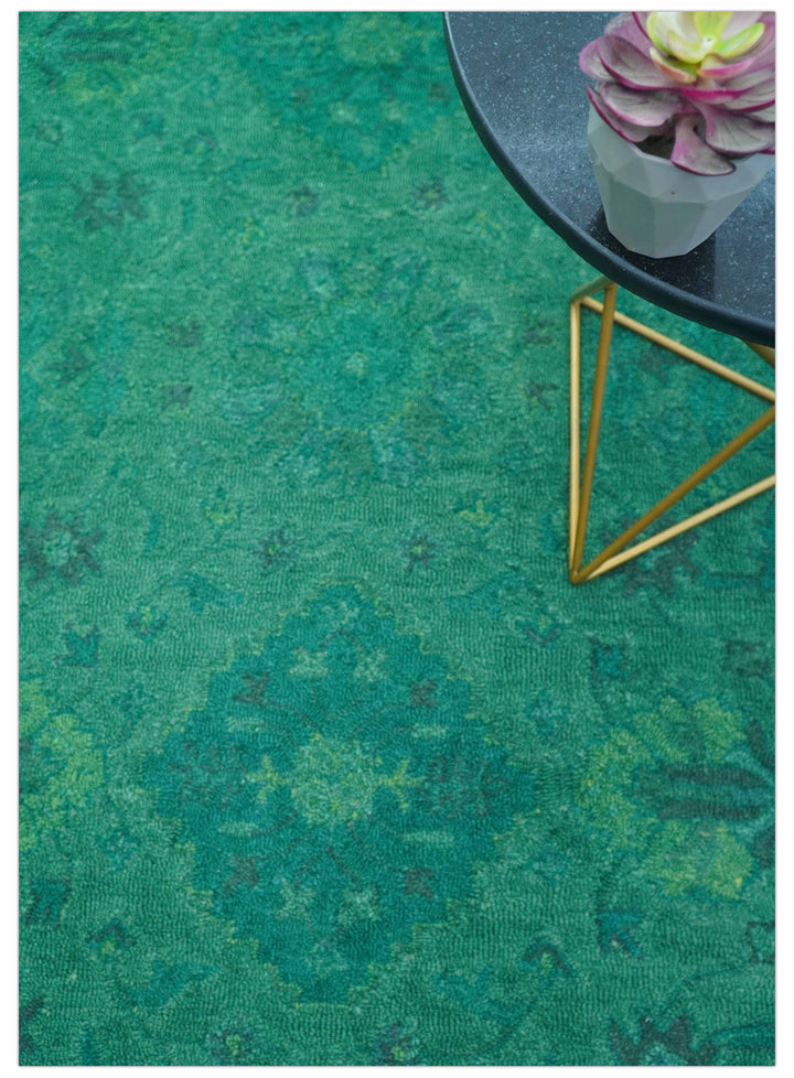 Custom Made Overdyed Traditional Oushak Green Hand Tufted Wool Area Rug