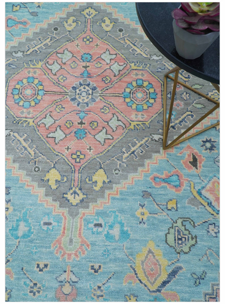 Eliane Custom Made Traditional Style Pink And Blue Hand Knotted Wool Area Rug