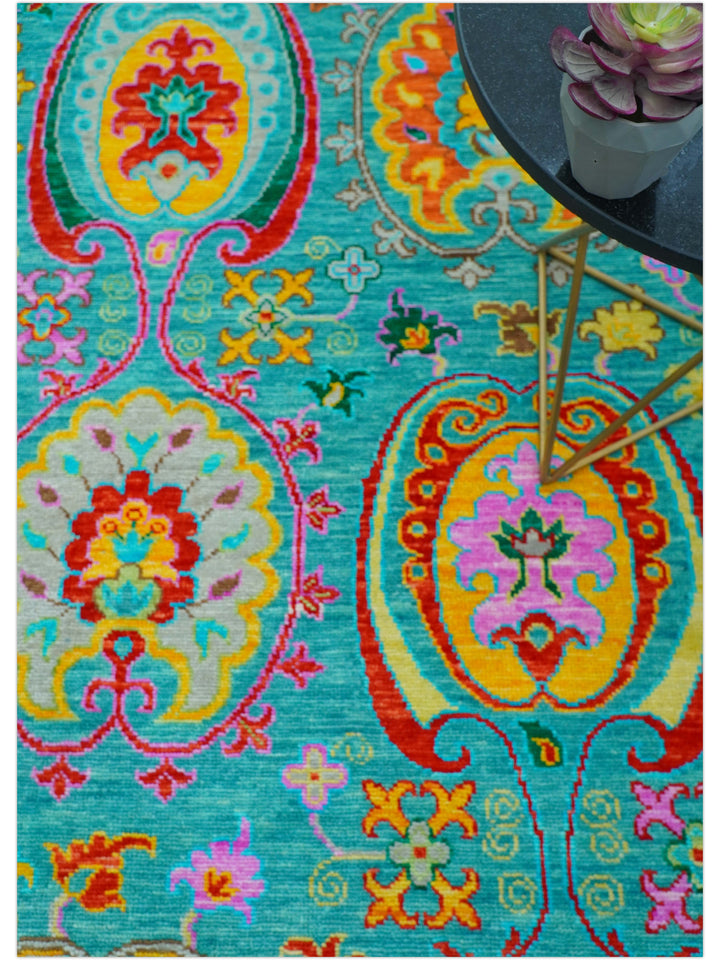 Custom Made Traditional Oriental Design Teal Hand Knotted Wool Area Rug