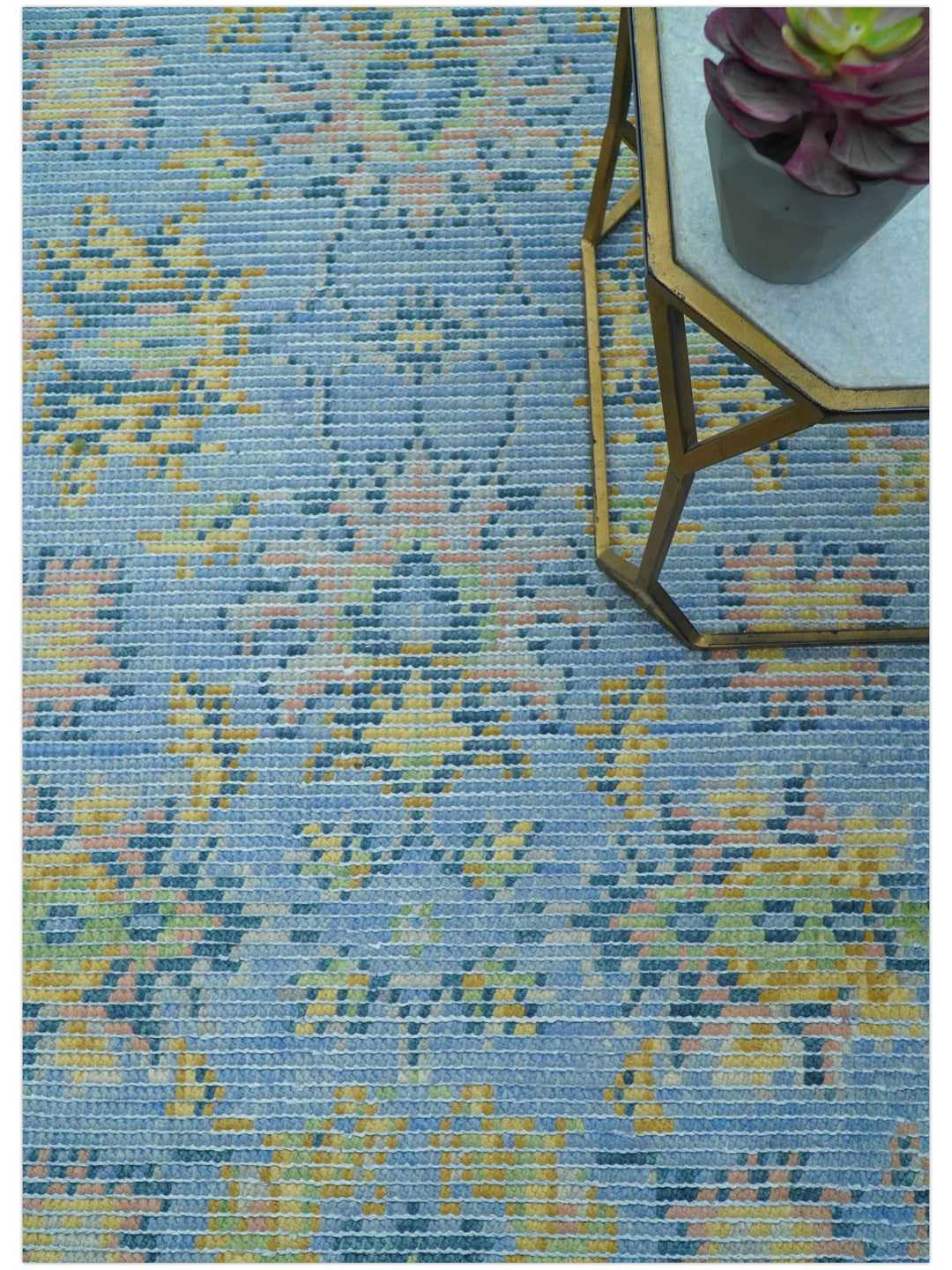 Traditional Oushak Design Blue Hand knotted 6x9 Wool Area Rug