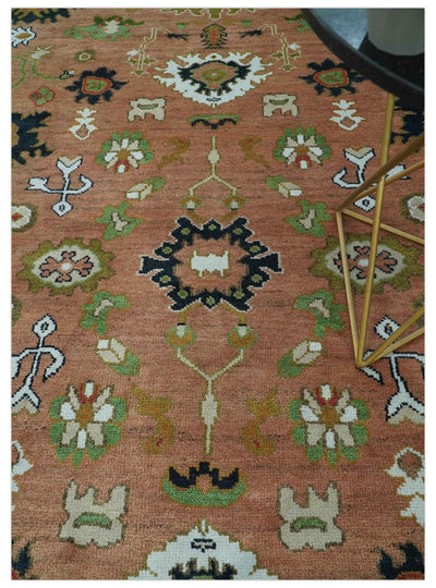 Peach, Blue and Green Traditional Oushak hand knotted 8x10 wool area rug