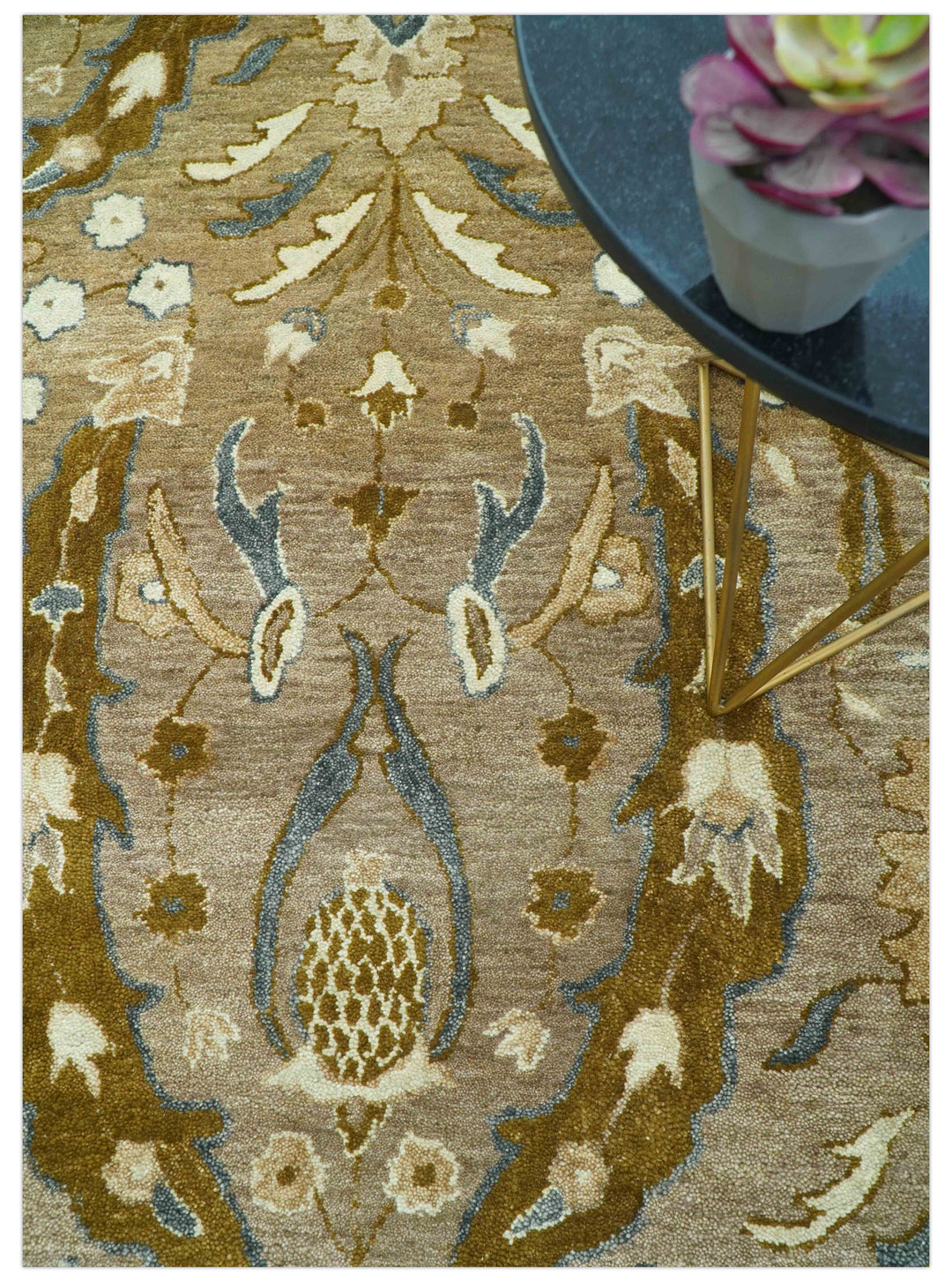 Custom Made Traditional Oushak Brown Hand Tufted Wool Area Rug