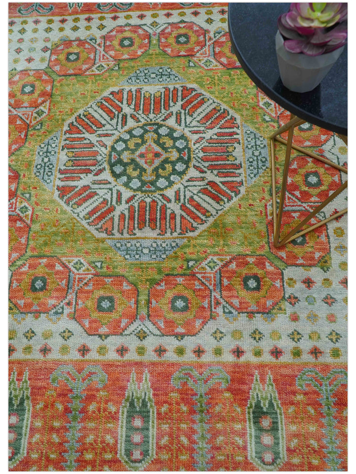 Traditional Mamluk Design Orange Hand knotted 8x10 Wool Rug