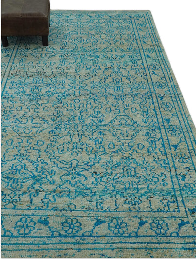 Antique Design 5x8 Blue and Beige Traditional Hand knotted wool rug