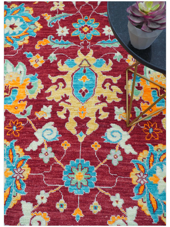 Custom Made Traditional Oushak Design Maroon Hand Knotted Wool Area Rug