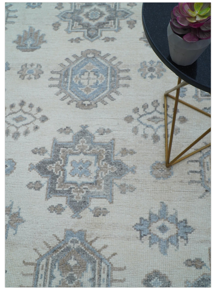 Luxe Custom Made Turkish Ivory Hand knotted Wool And Linen Blend Rug