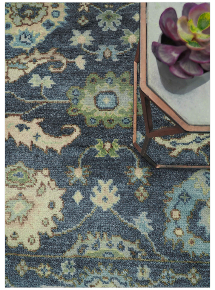 Quick Ship Small 5x5 Traditional Oushak Blue And Beige Hand Knotted Wool Rug