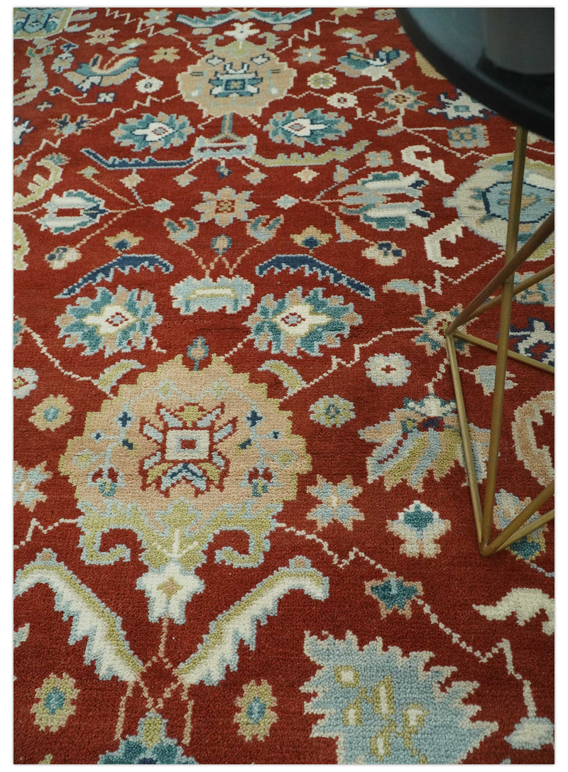 Floral Brown, Blue and Beige Hand Knotted Oriental Oushak Multi Size wool Area Rug