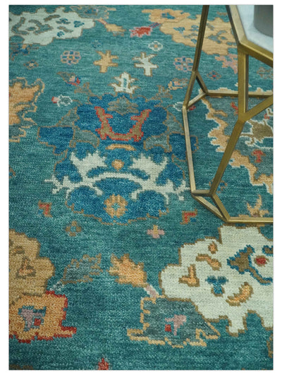 Hand Knotted Teal Traditional Oushak 8x10.4 wool area rug