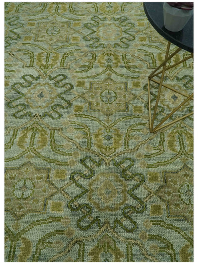 Silver, Olive and Green Traditional Floral Design Custom Made wool area rug