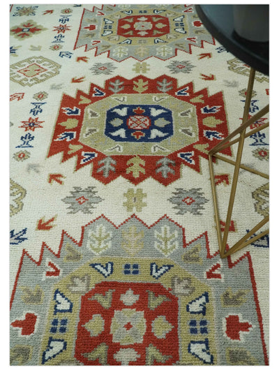 Traditional Mamluk design Ivory, Rust and Olive Hand knotted Multi Size wool rug