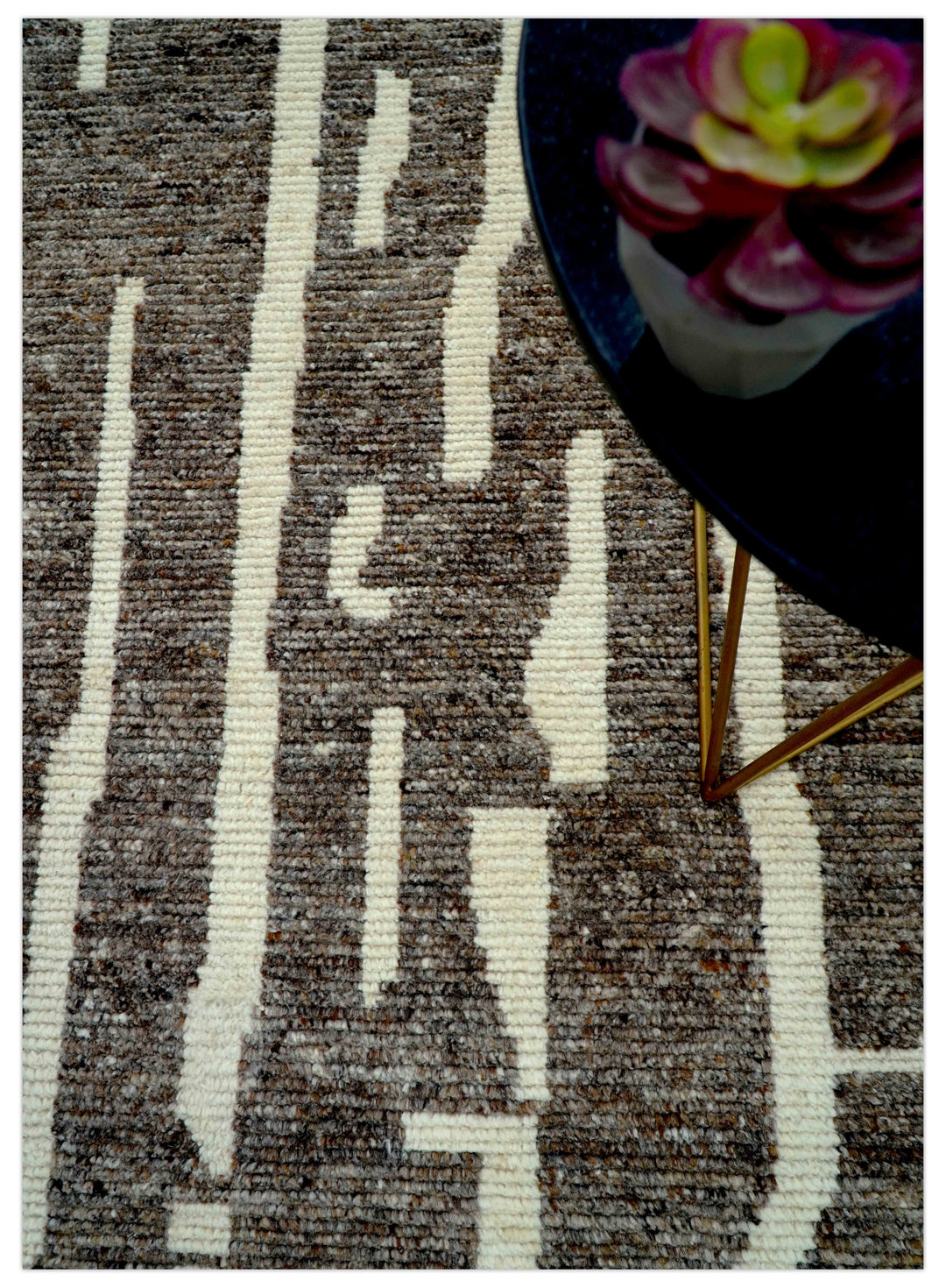 Custom Made Brown And Ivory Contemporary Hand Knotted Wool Area Rug