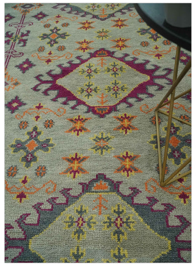 Custom Made Silver, Charcoal and Purple Traditional Oriental Hand Knotted wool Rug