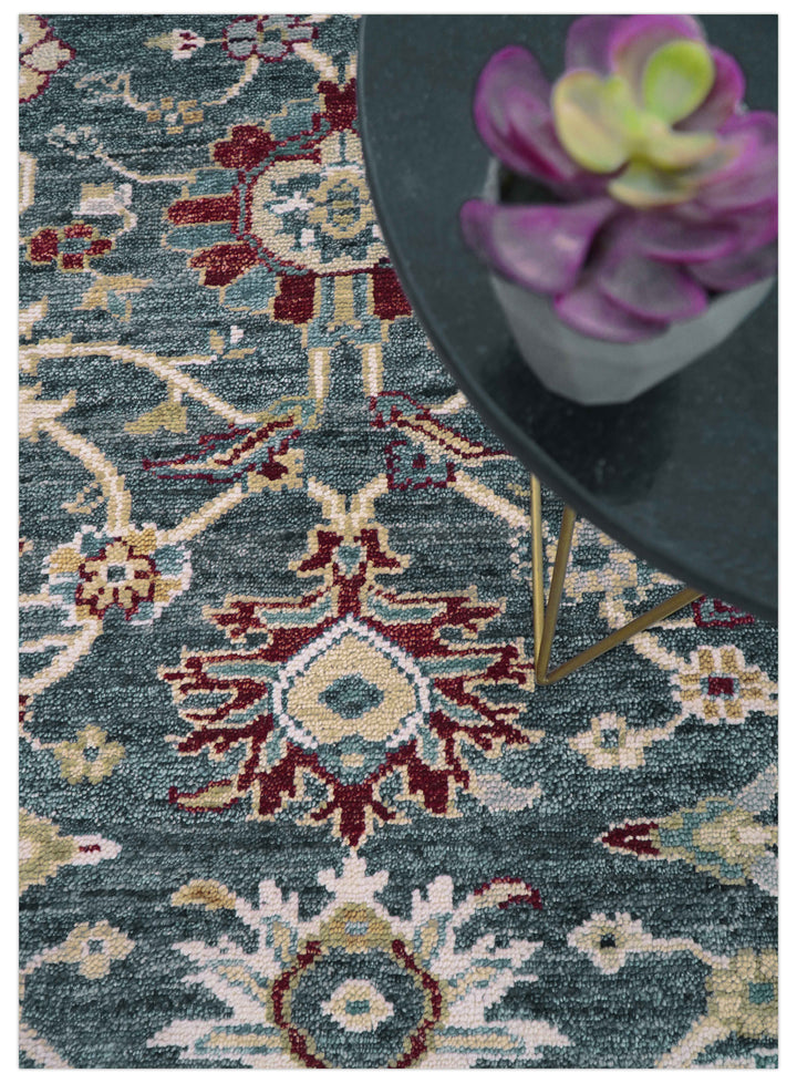 Custom Made Blue Traditional Turkish Design Hand Knotted Wool Rug