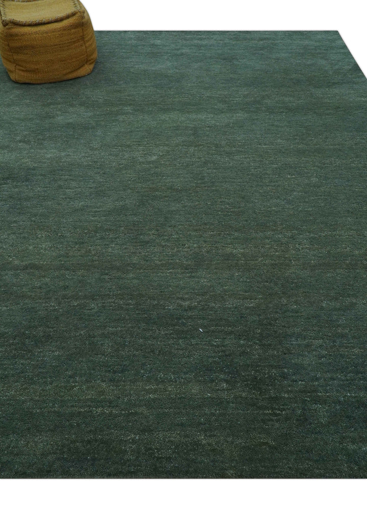 Custom Made Modern Solid Green Hand Tufted Wool Area Rug