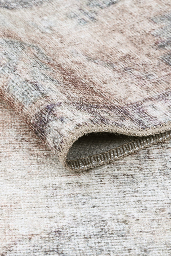 Transitional Beige And Gray Machine Washable Rug