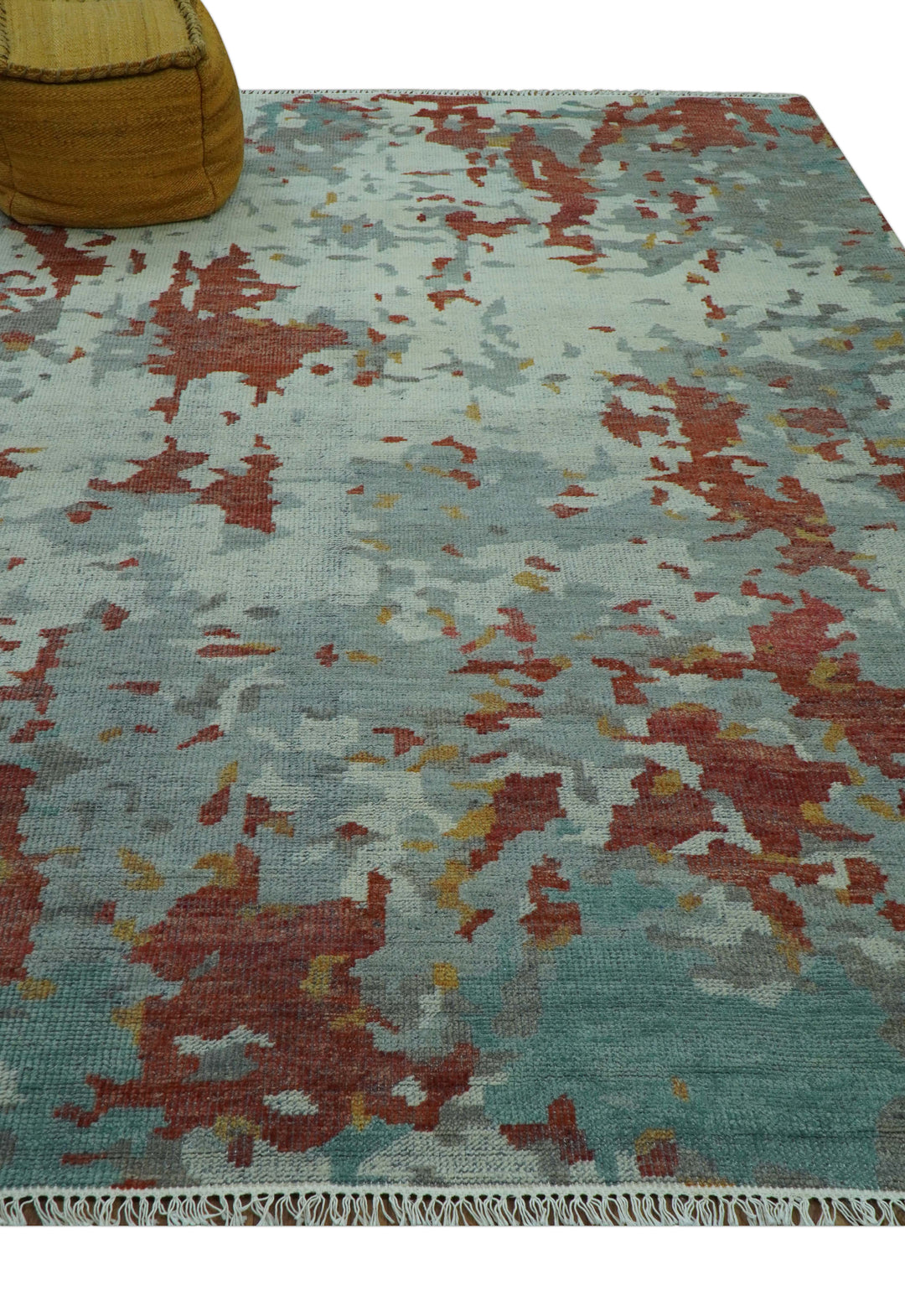 Custom Made Rust And Gray Modern Abstract Design Hand knotted Wool Area Rug