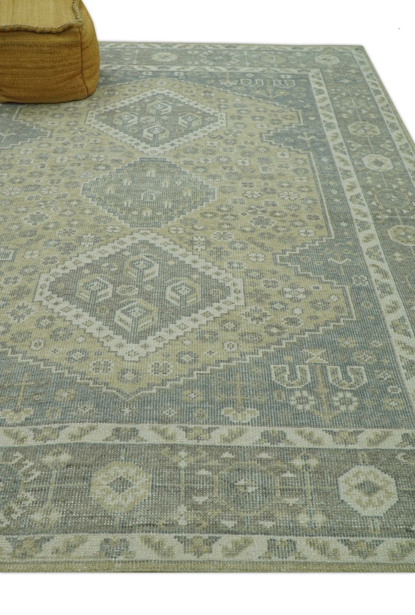 Beige And Gray Traditional Turkish Design Hand Knotted Custom Made Wool Rug