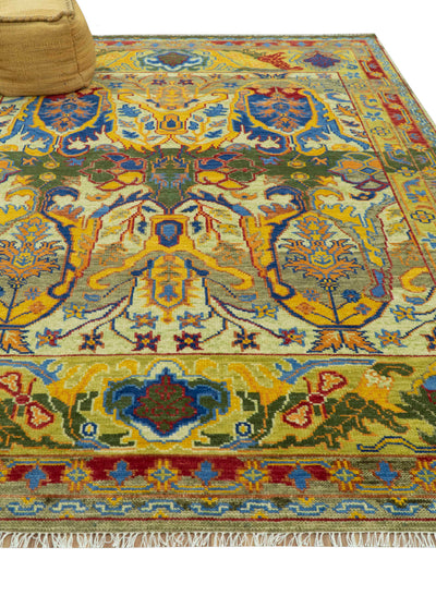 Gold, Blue And Green Transitional Hand Knotted 8x10 wool area rug
