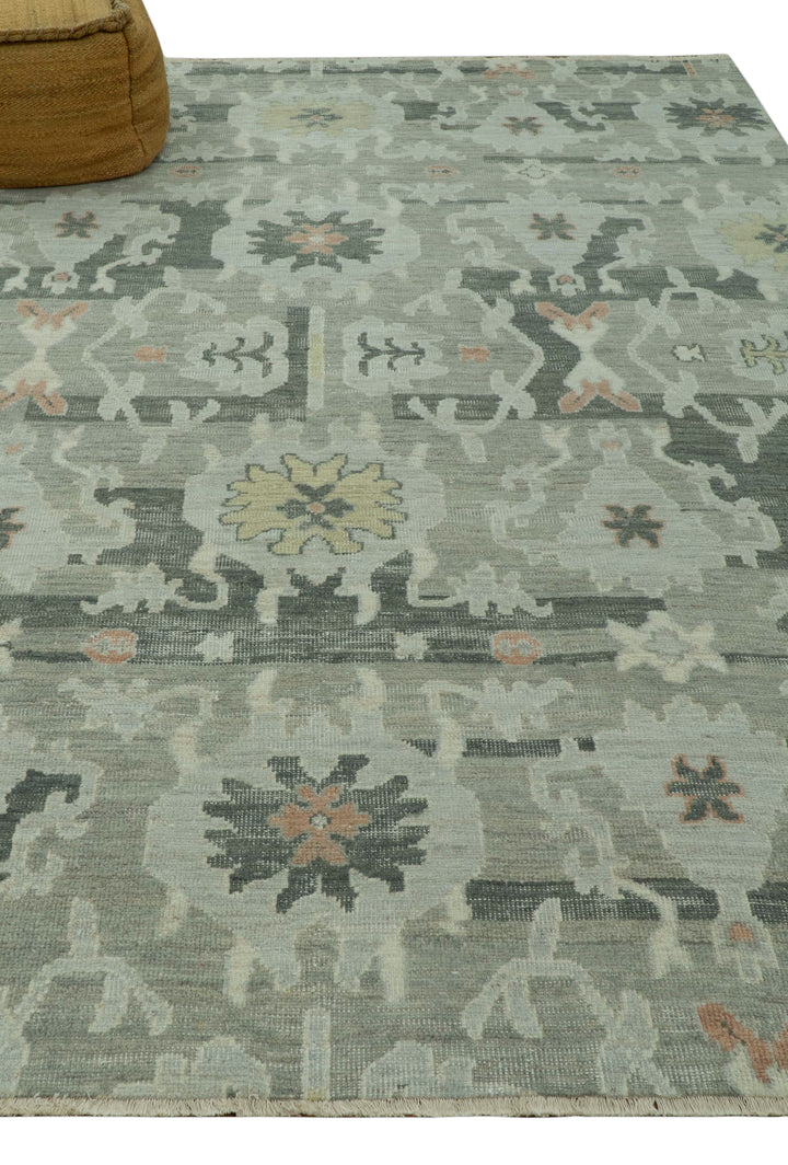 Modern Ikat Design Silver And Blue  8X10 Hand Knotted wool rug