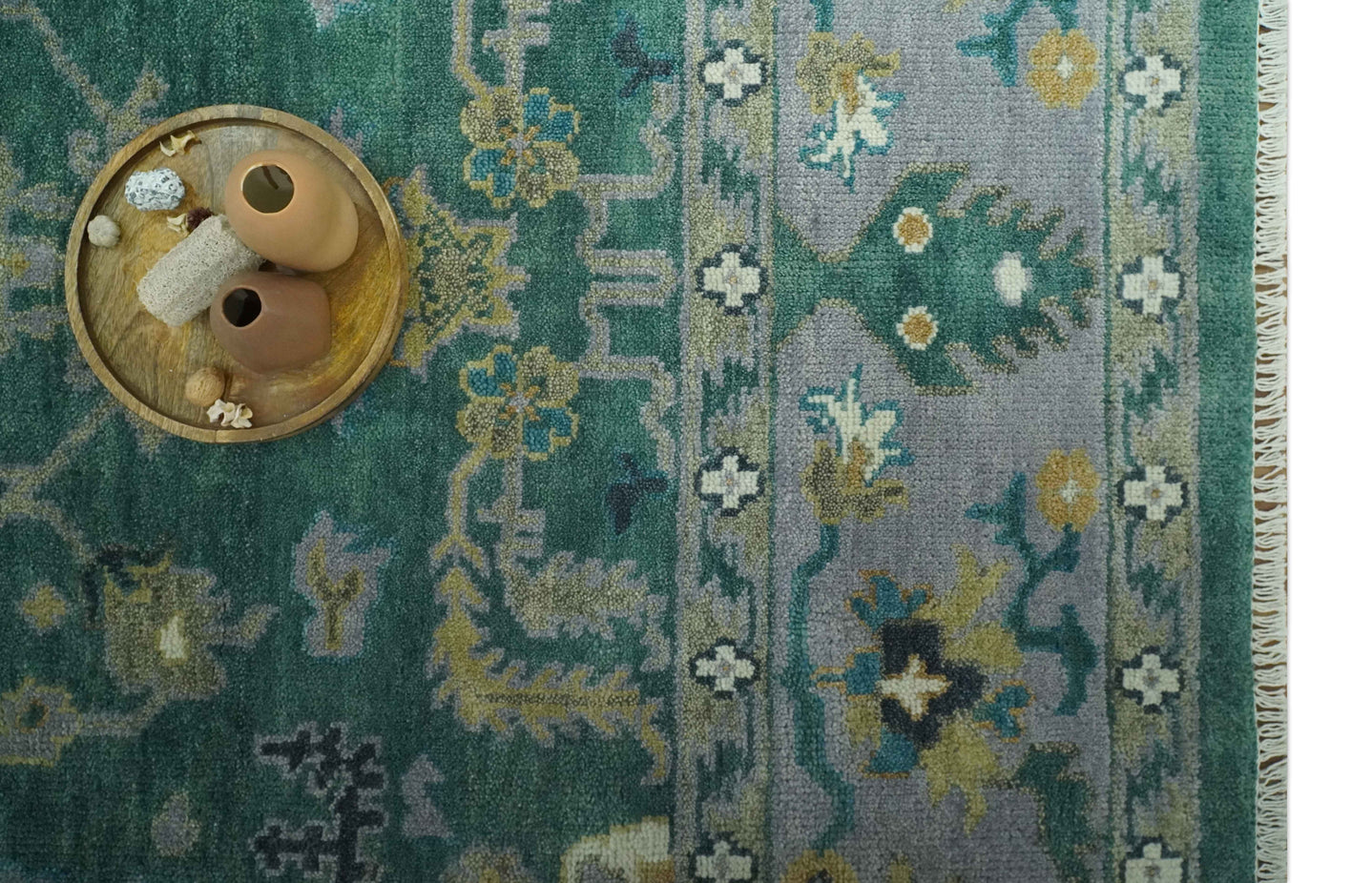 Hand Knotted 8x10 Green and Gray Traditional Turkish Antique Style Wool Area Rug