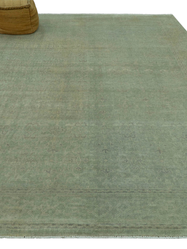 Traditional Turkish Fine Blue And Beige 9.7x12 Hand Knotted Wool Rug