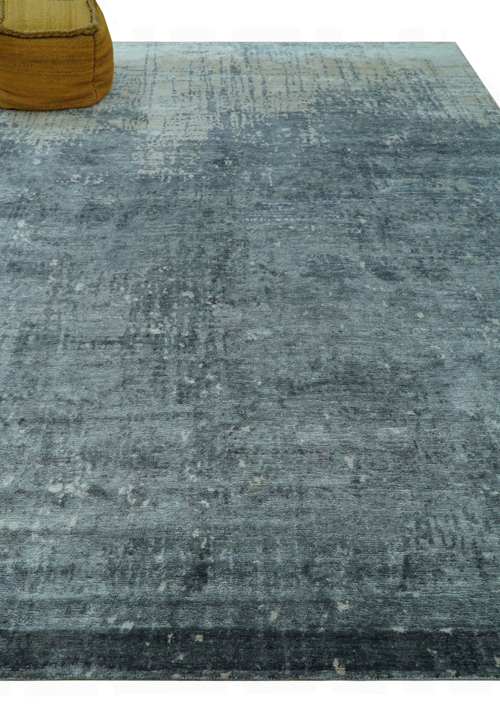 Modern Abstract Design Gray And Silver 9x11 Hand Knotted Bamboo Silk Area Rug