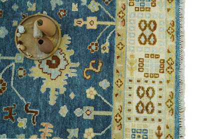 Hand knotted Blue and Beige 8x10 Traditional Oushak wool area rug