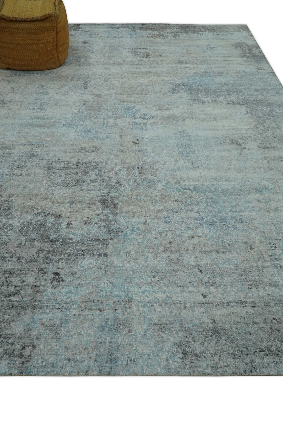 Abstract Blue And Gray  8x10 Hand Knotted Bamboo Silk Area Rug