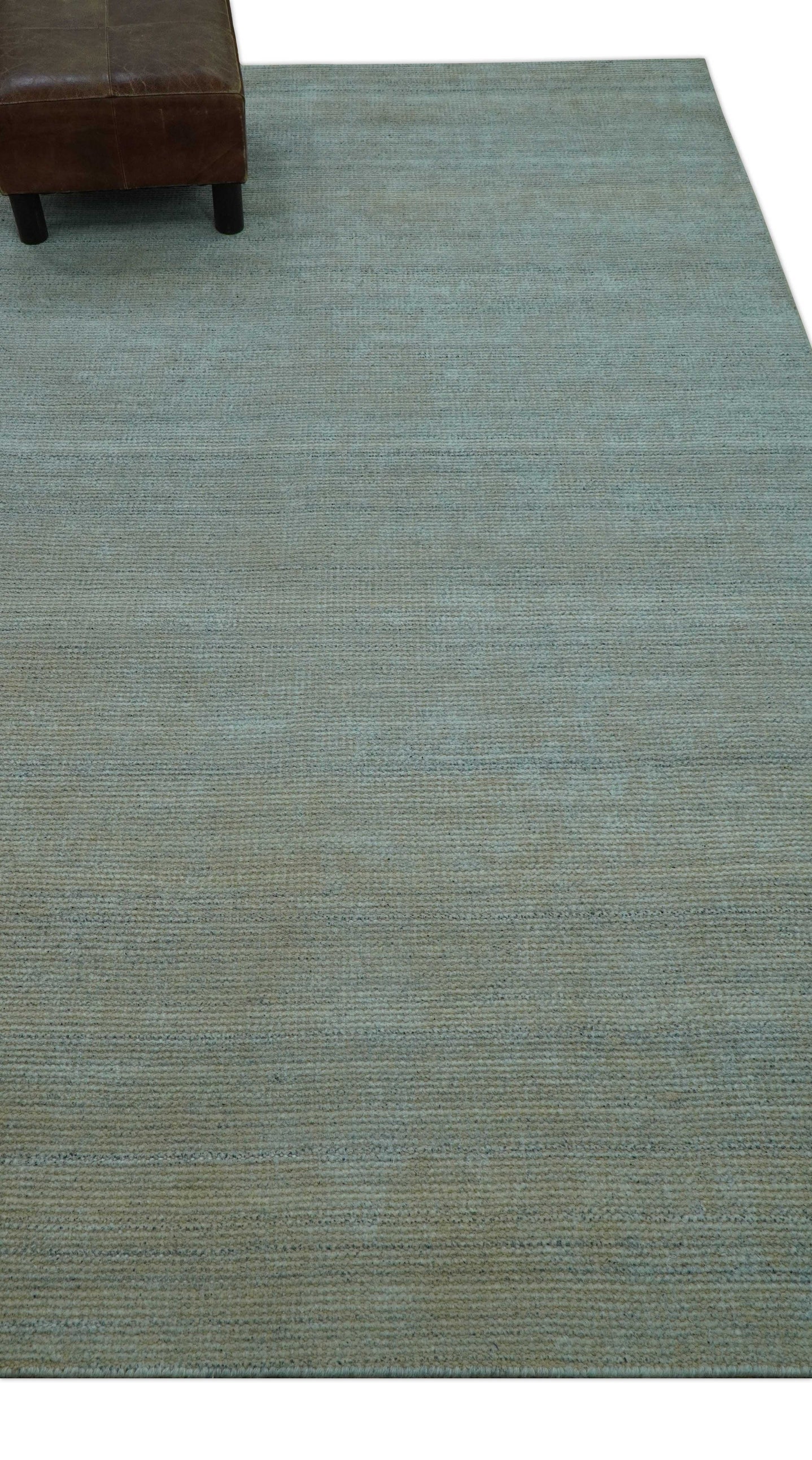 Modern Solid Design Green And Blue 5x8 Hand Knotted Wool Area Rug