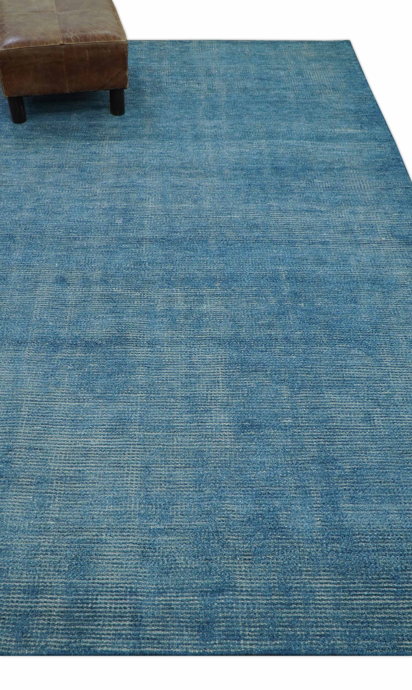 Modern Solid Design Gray And Blue 5x8 Hand Knotted Wool Area Rug