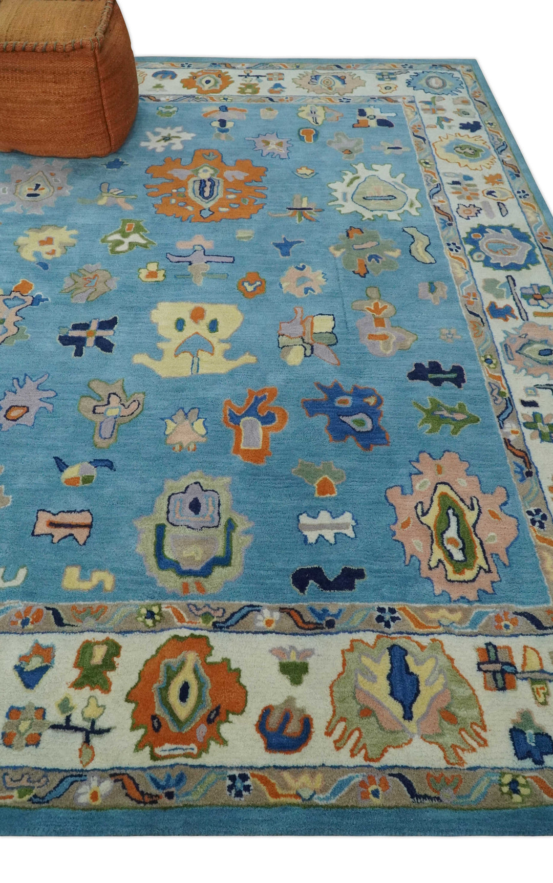 Quick Ship 5x8 Modern Oushak Blue And Ivory Hand Tufted Wool Rug